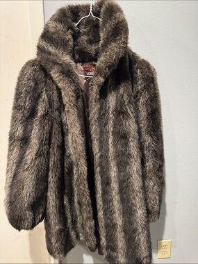 Jordache Brown Faux Fur Hooded Trench Coat